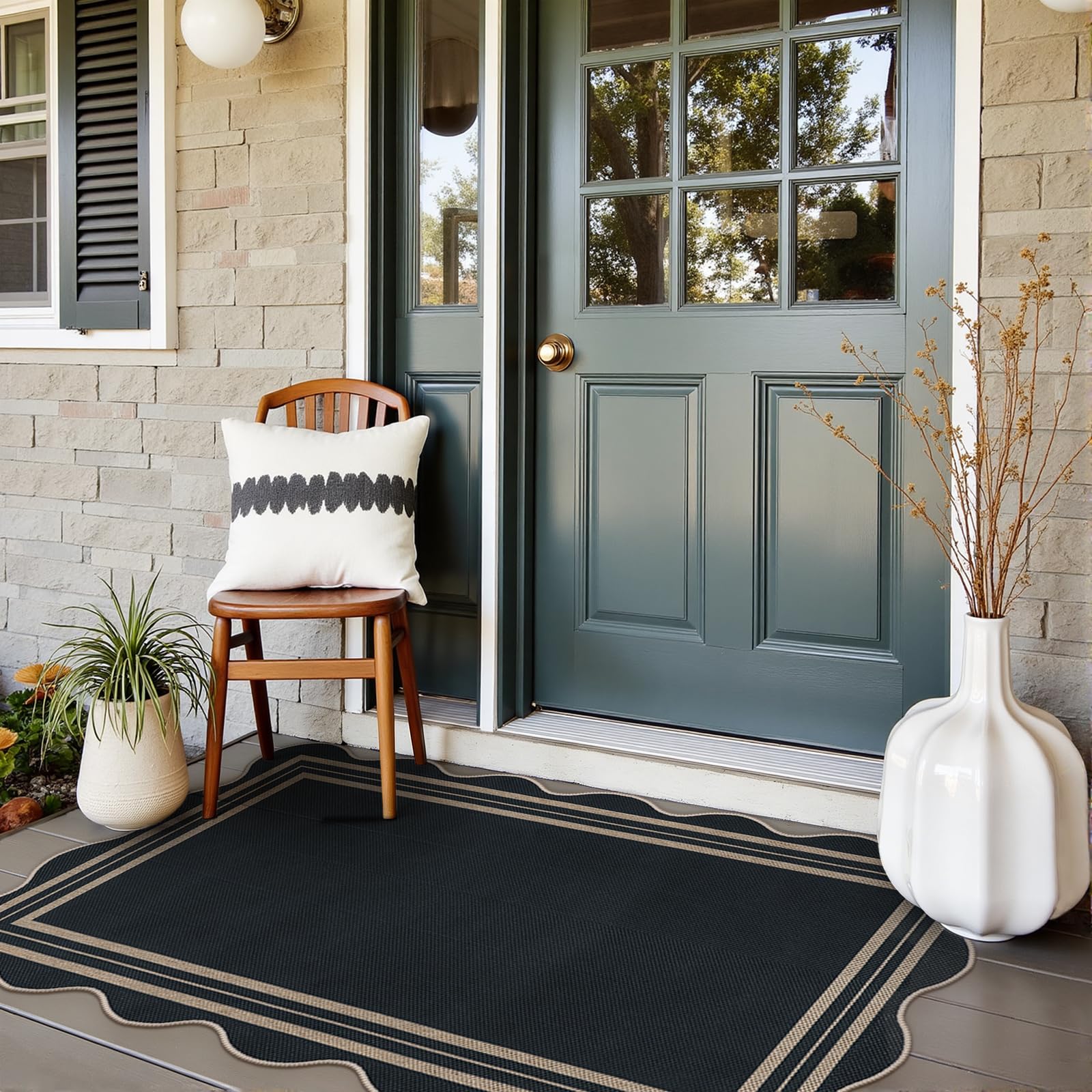 LORWER 3x5 rug entryway mat shows neutral tones and distressed texture.