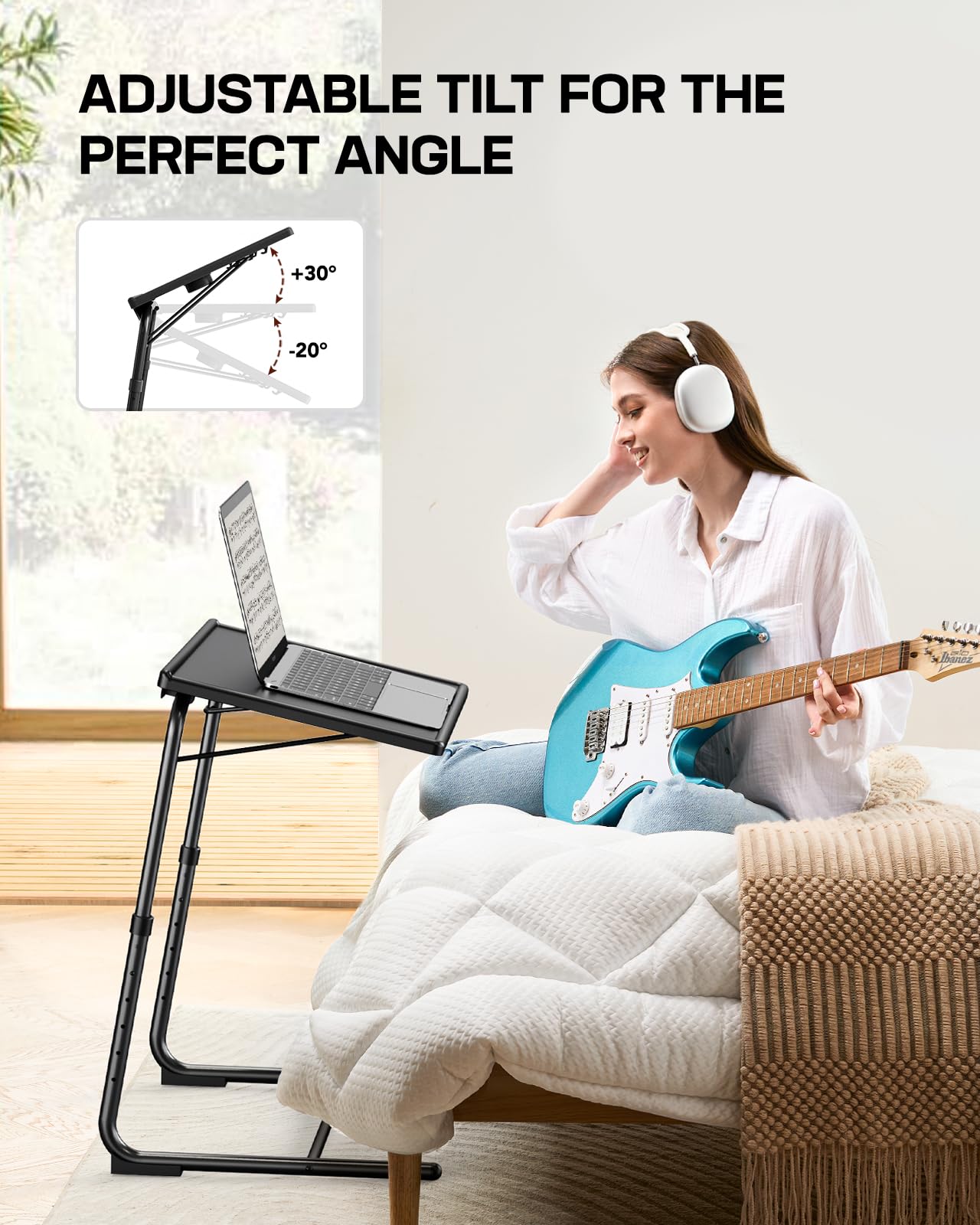 LORYERGO cross-bar design enhances tray stability on a couch.