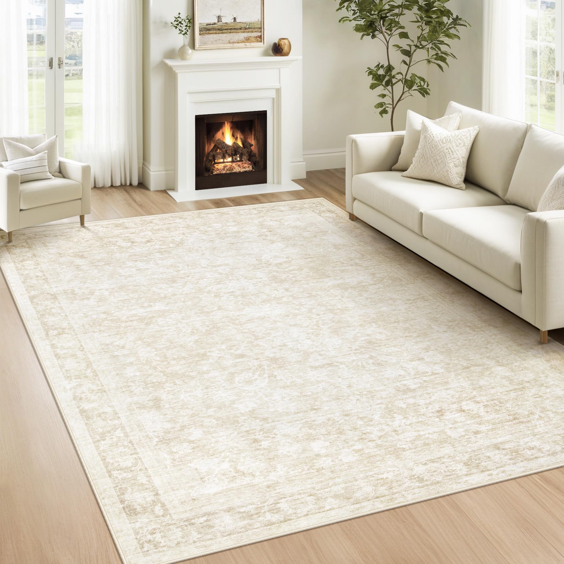 Losbulake 6x9 area rug with beige floral design adds warm elegance to spaces