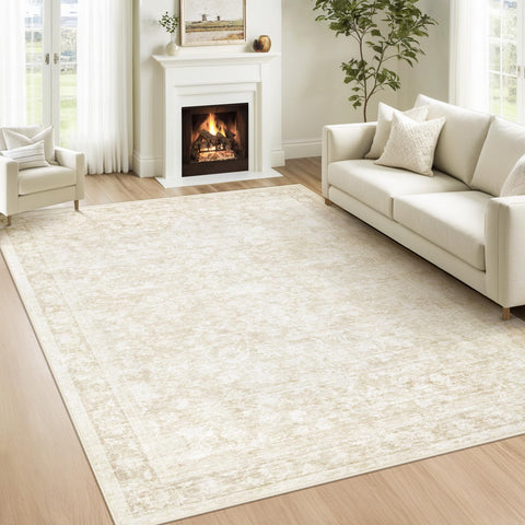 Losbulake 6x9 area rug with beige floral design adds warm elegance to spaces