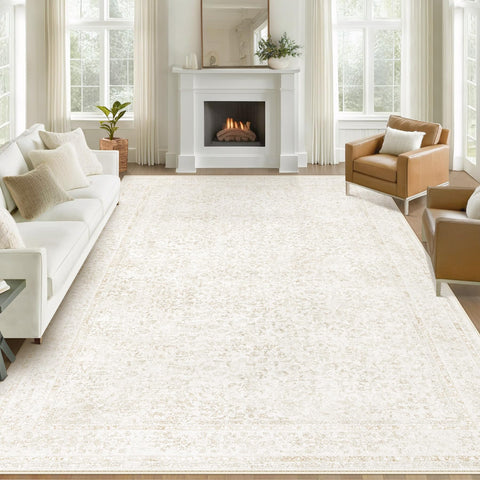 Losbulake 8x10 rug floral beige front view for a warm living room centerpiece.