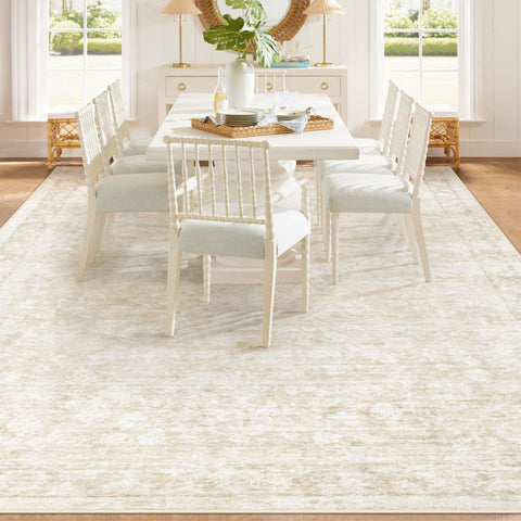 Losbulake large-area rug fits living rooms and dining spaces with neutral beige tones.