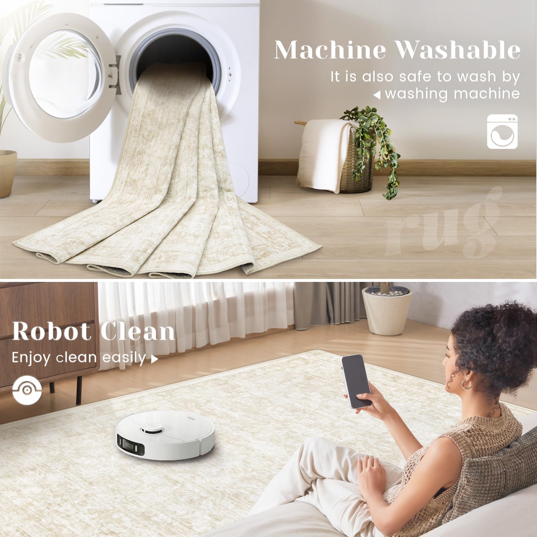 Losbulake washable rug demonstrates machine-washable convenience and soft cashmere-like texture.