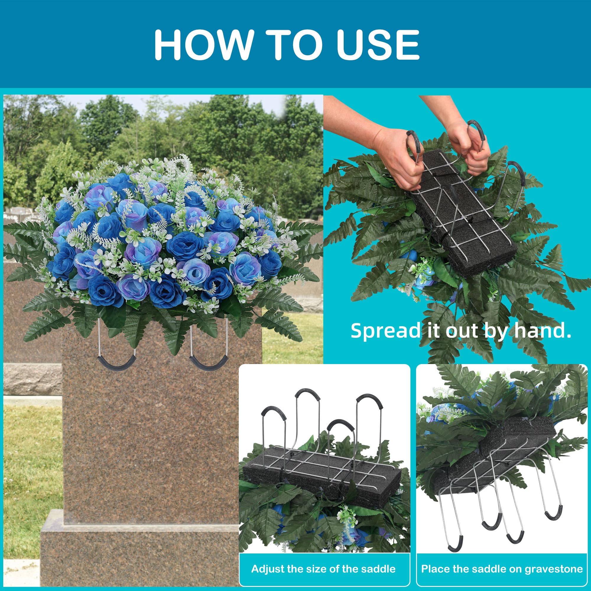 LOSFOTBO blue cemetery flowers saddle enhances outdoor memorials.