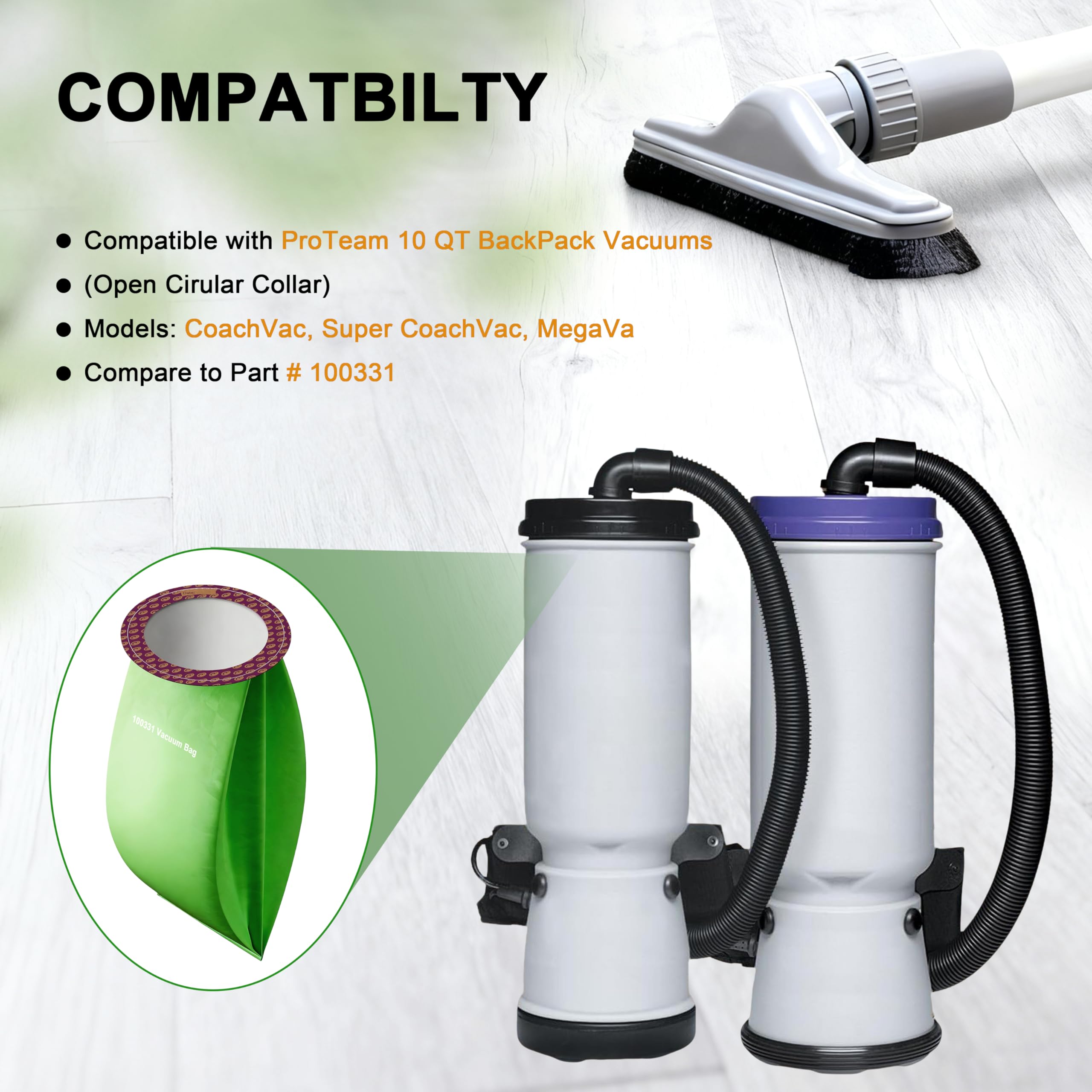 LOSKLENO coachvac-compatible bags fit ProTeam 10 QT backpacks.