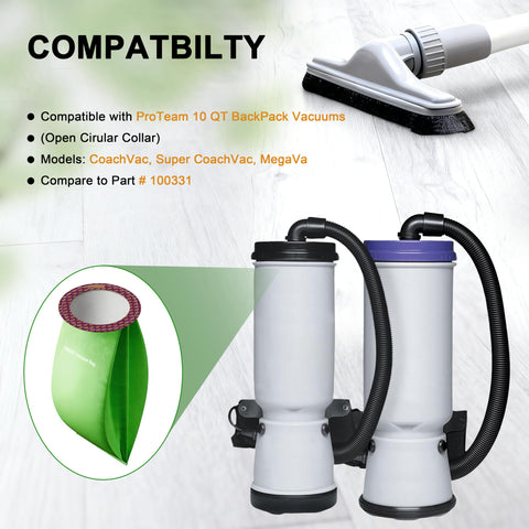LOSKLENO coachvac-compatible bags fit ProTeam 10 QT backpacks.