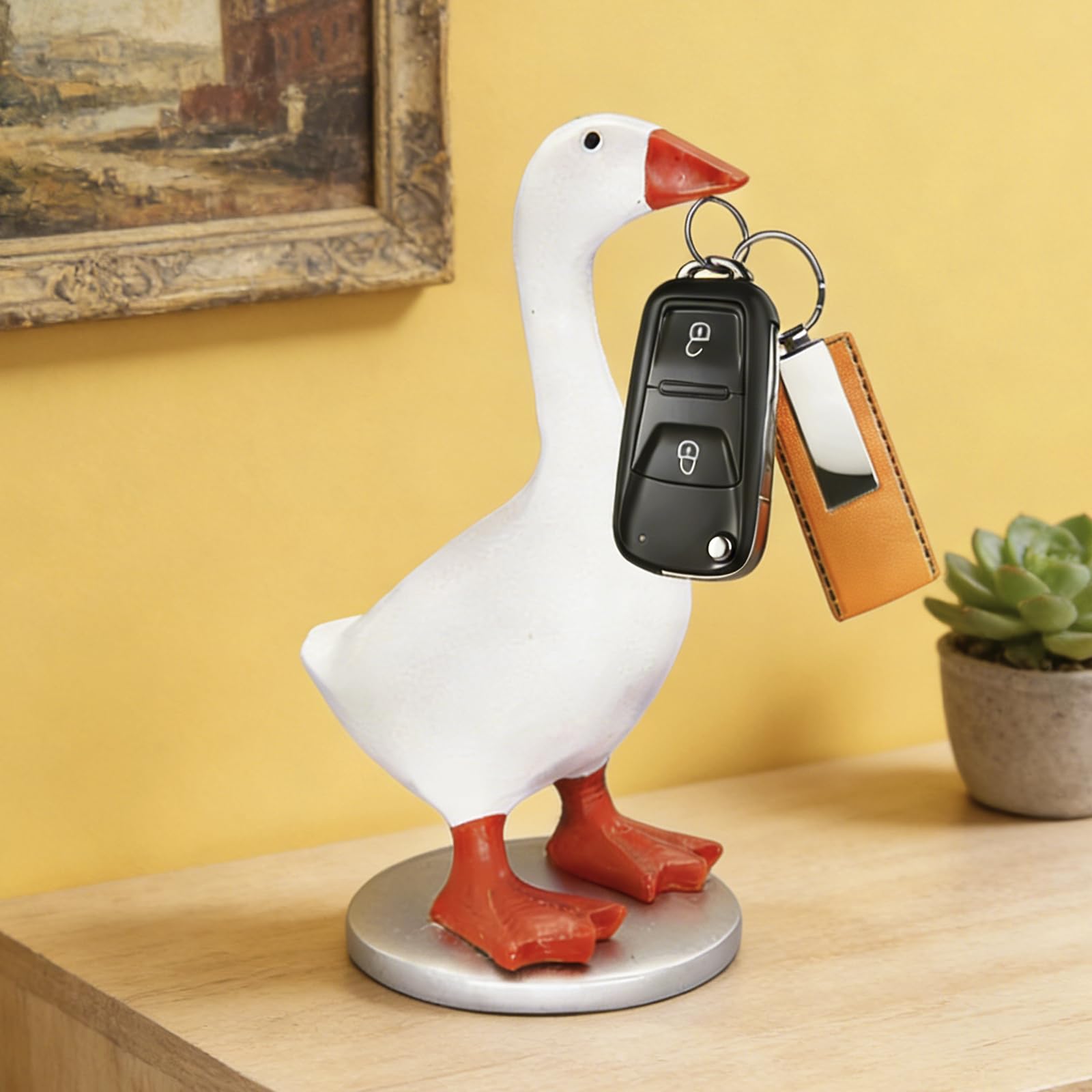 Losneg magnetic desk goose key holder front view shows secure key storage.