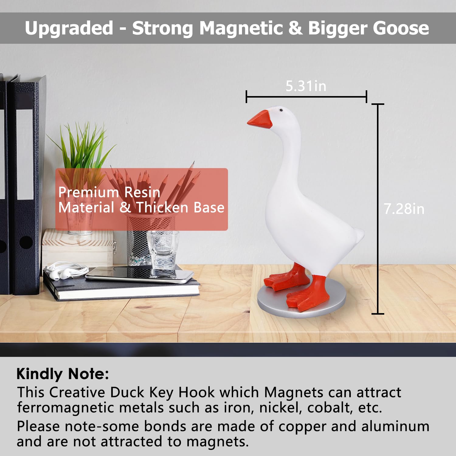 Losneg goose key holder side view demonstrates compact desk companion.