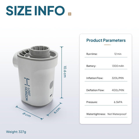 Lost Horizon air pump demonstrates fast deflation for quick mattress packing.