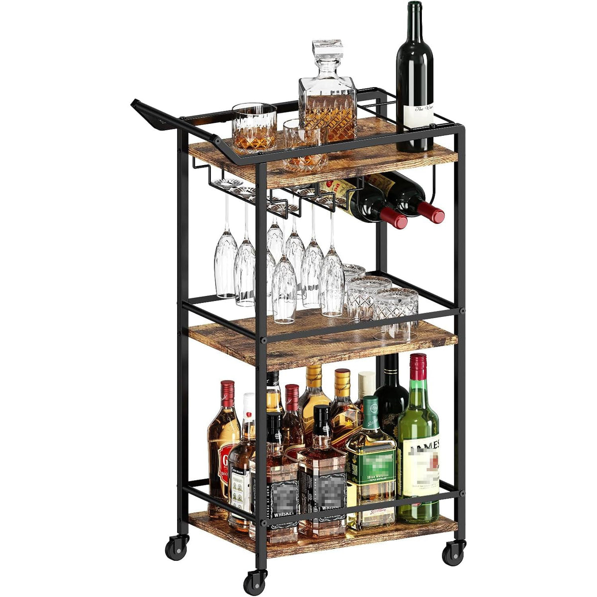 LOTEYIKE 3-tier bar cart with wine rack for organized entertaining