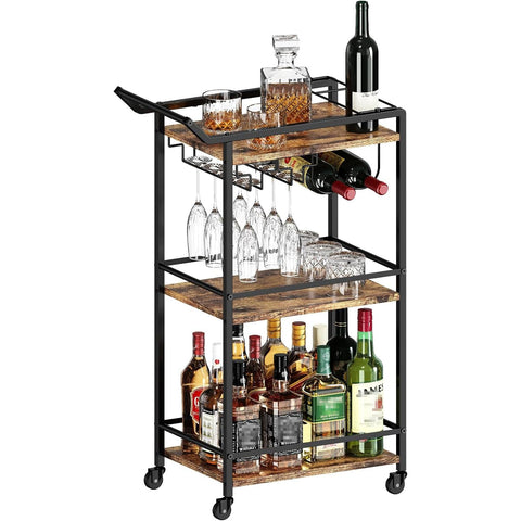 LOTEYIKE 3-tier bar cart with wine rack for organized entertaining