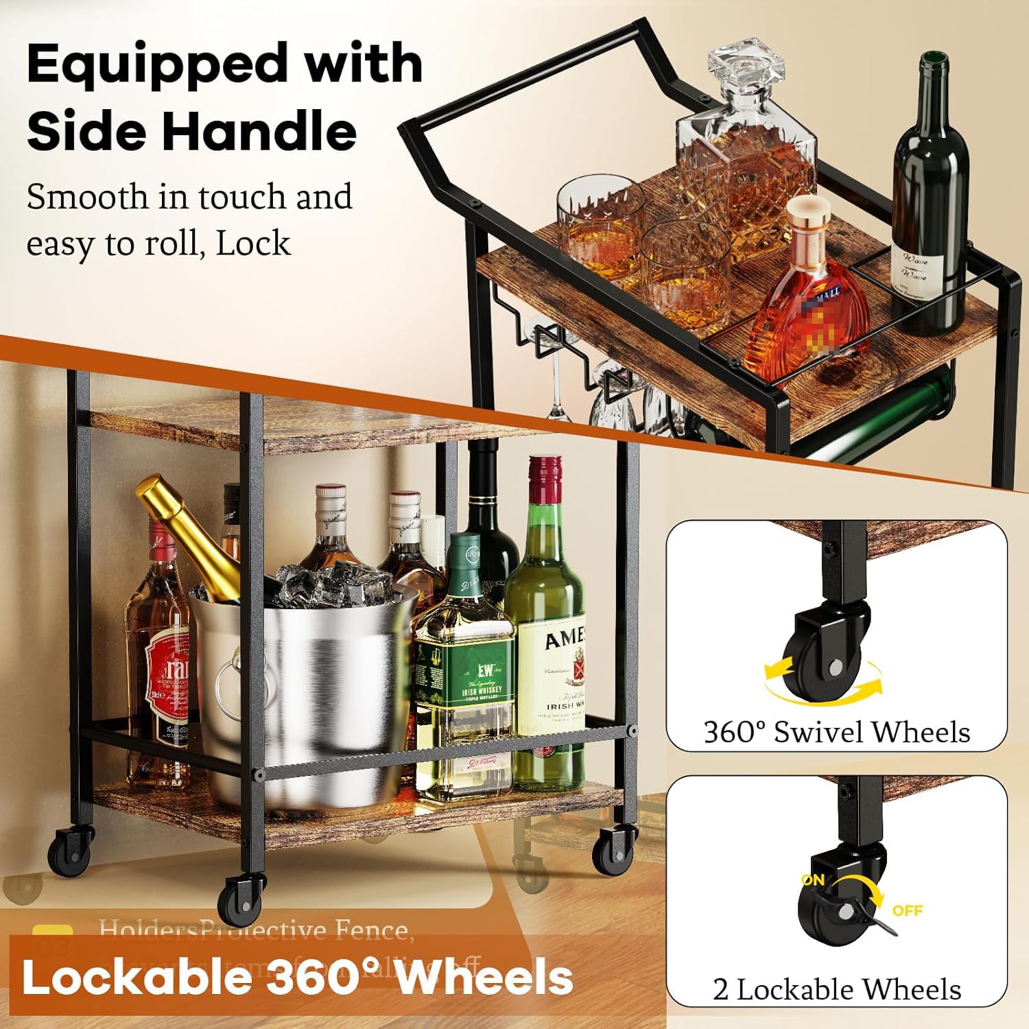 LOTEYIKE bar cart durable metal frame for daily use