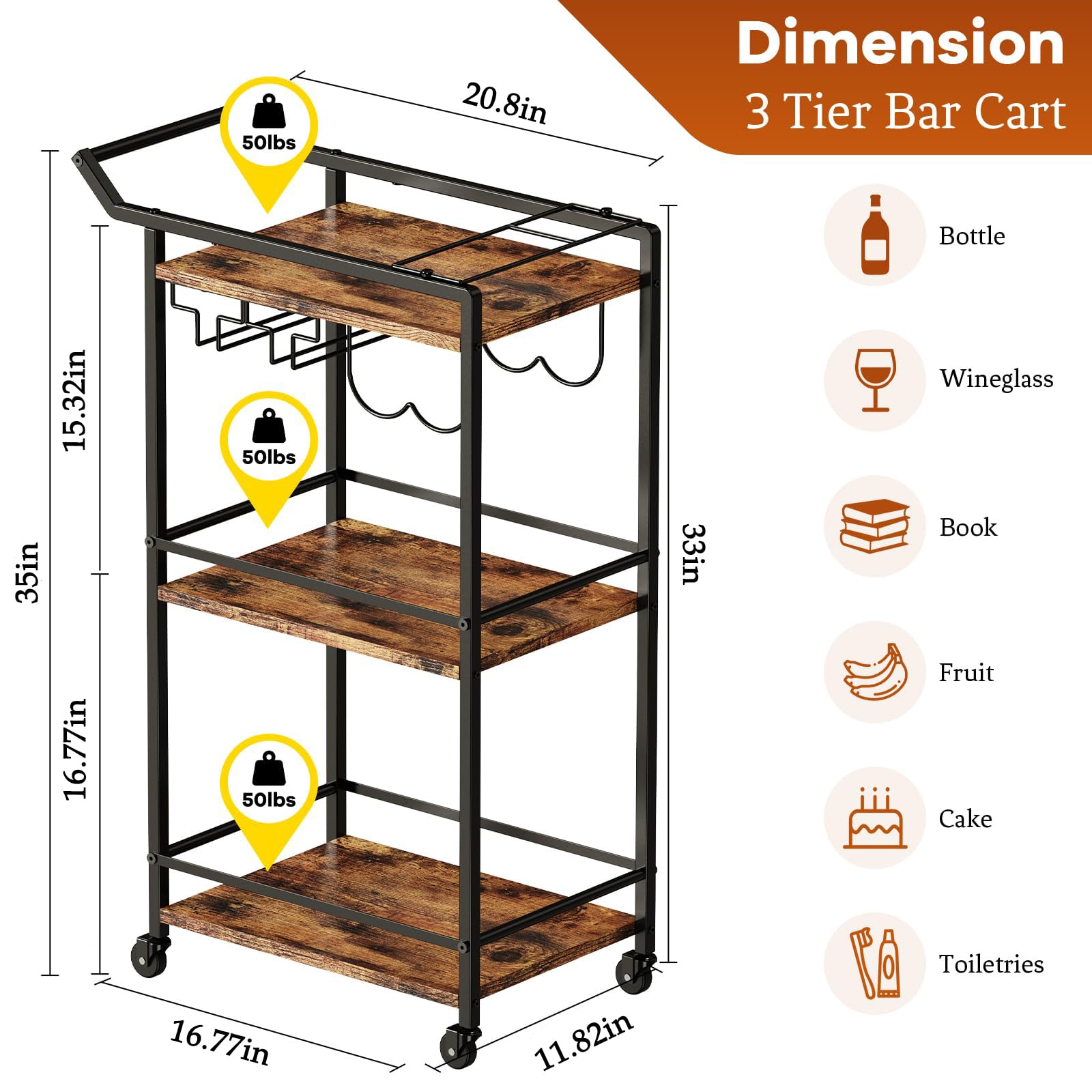 LOTEYIKE bar cart glass holder for quick storage and access