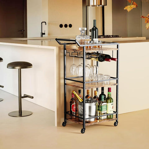 LOTEYIKE bar cart rustic brown finish fits various spaces