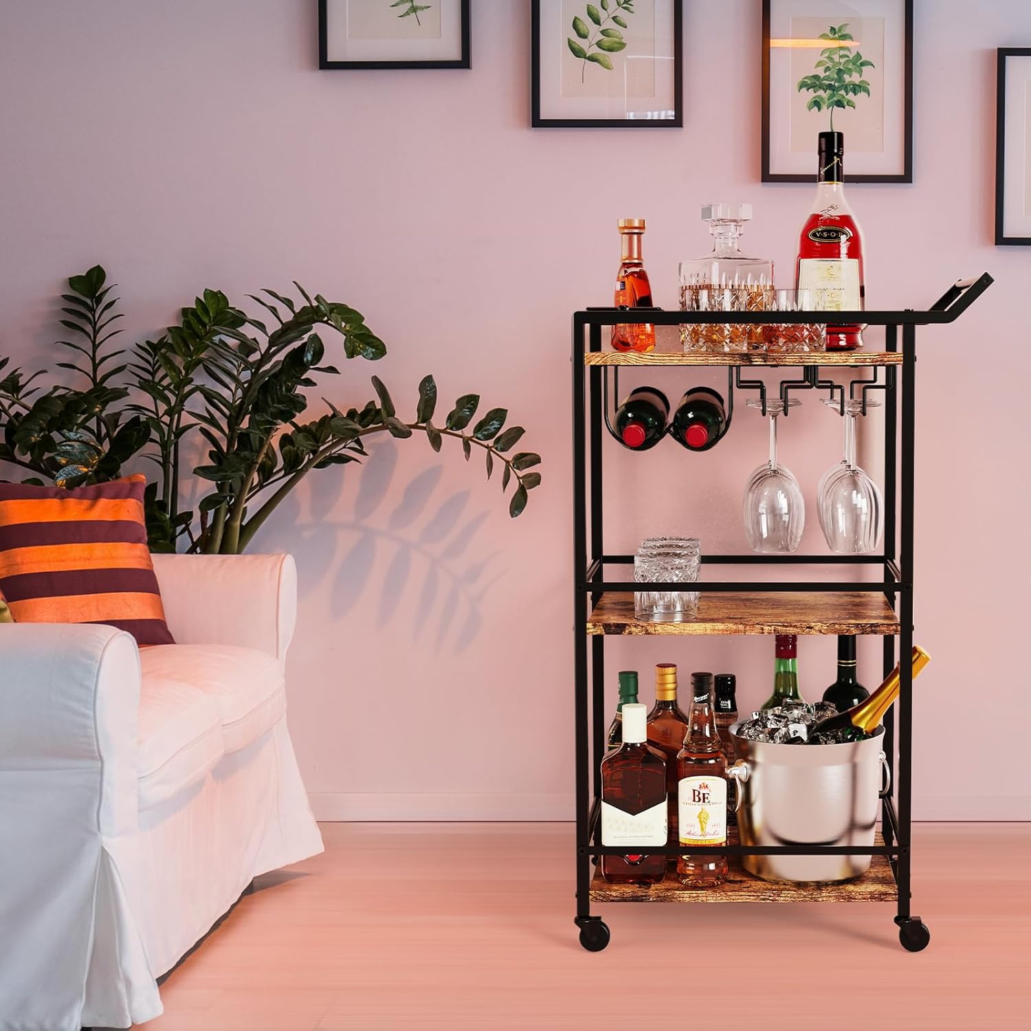 LOTEYIKE rolling bar cart with wheels enables easy relocation