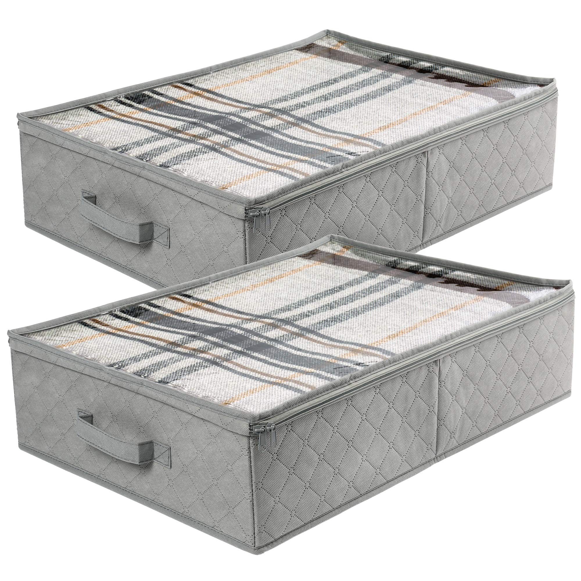 LotFancy foldable under-bed storage bags gray top view showing compact design