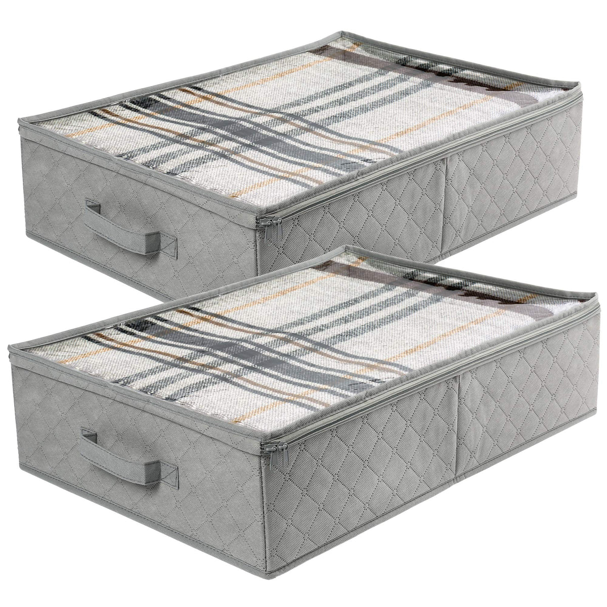 LotFancy foldable under-bed storage bags gray top view showing compact design