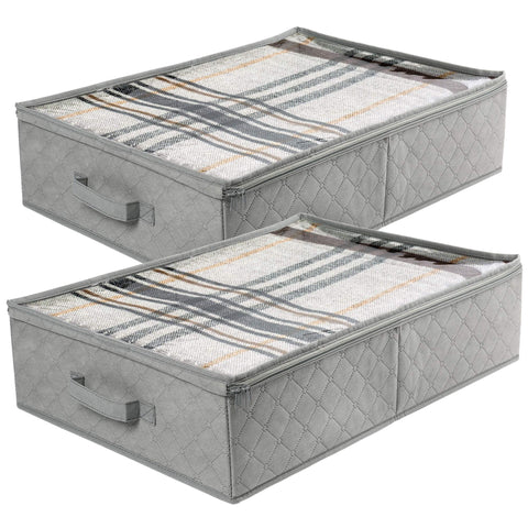 LotFancy foldable under-bed storage bags gray top view showing compact design