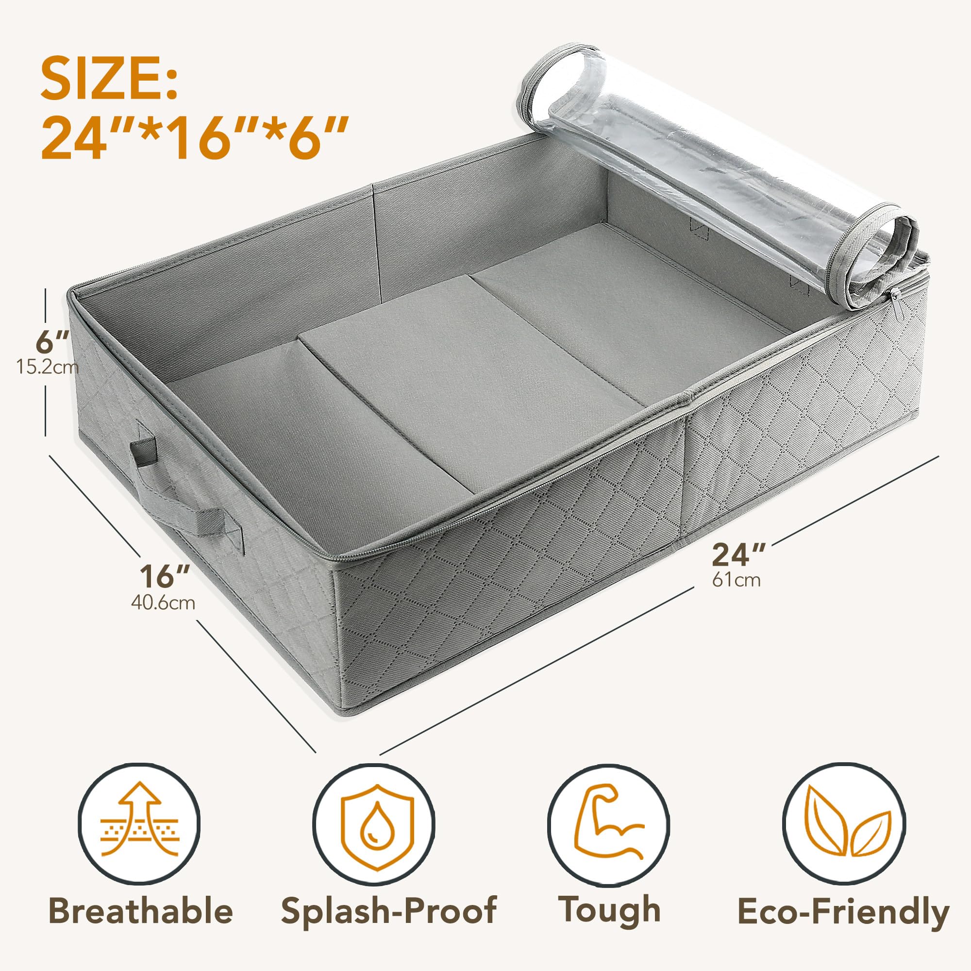 LotFancy under-bed storage bags gray side view with sturdy structure