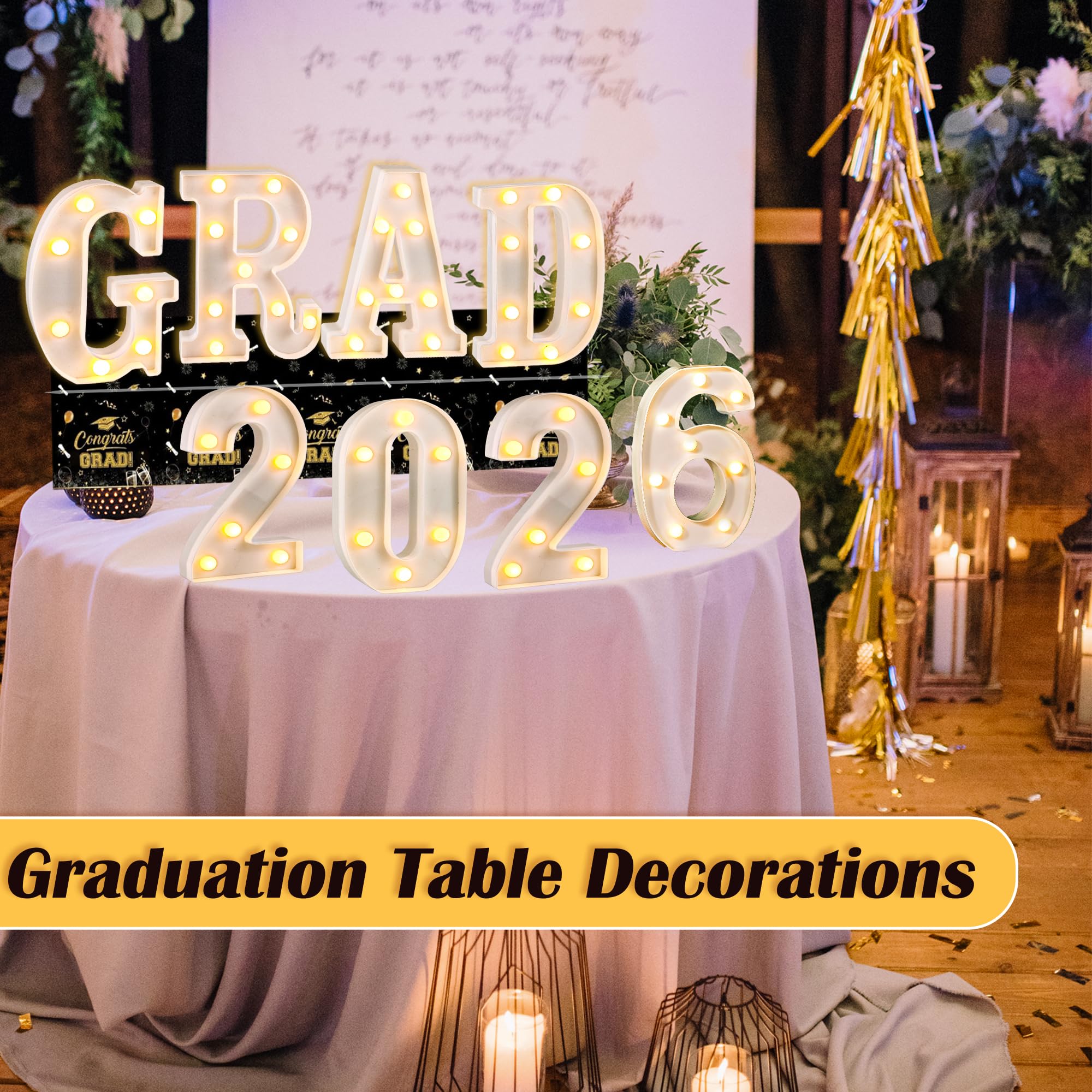 Lotus Hills graduation decor creates cohesive buffet and table visuals.