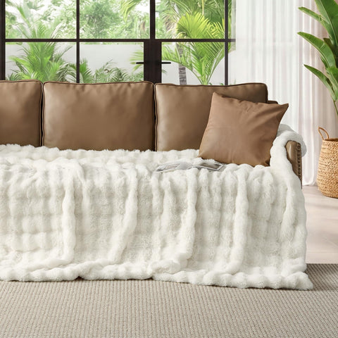Lotus Karen cream-white king-size blanket for bed snuggle and couch lounging.