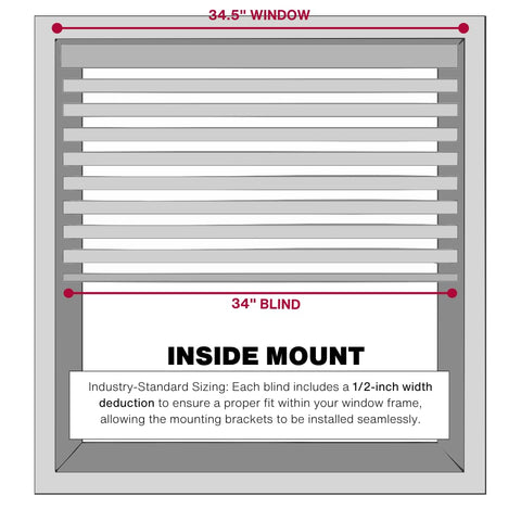 Inside mounting guide shows width measurement and 1/2 inch deduction for Lotus & Windoware.