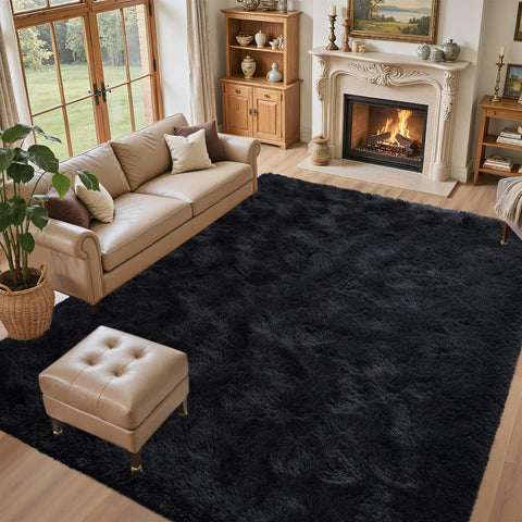 LòutiRoot Home 5x7 black shag rug with ultra-soft plush for living rooms.