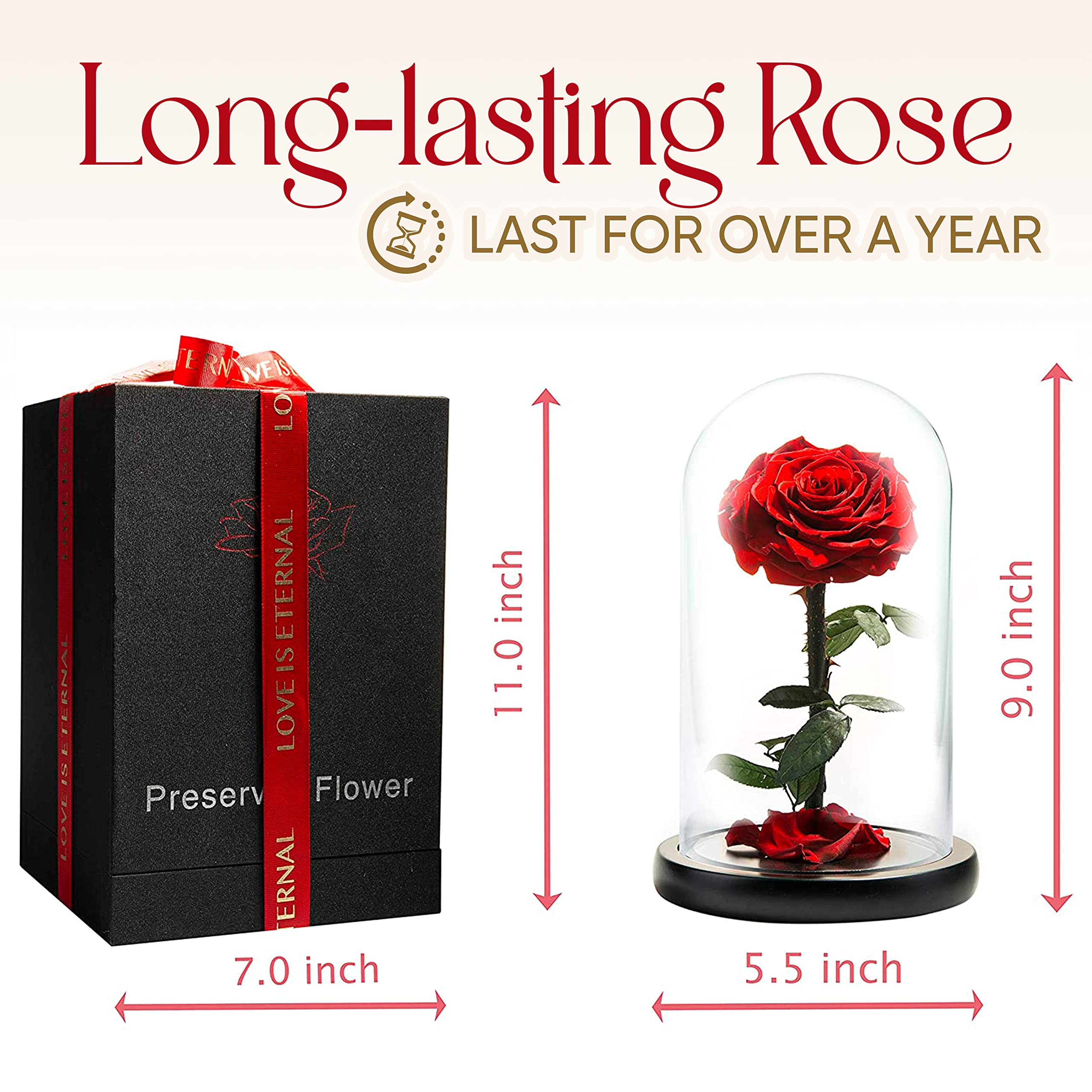 LOVAPPY red eternal rose on velvet display for sophisticated home decor.