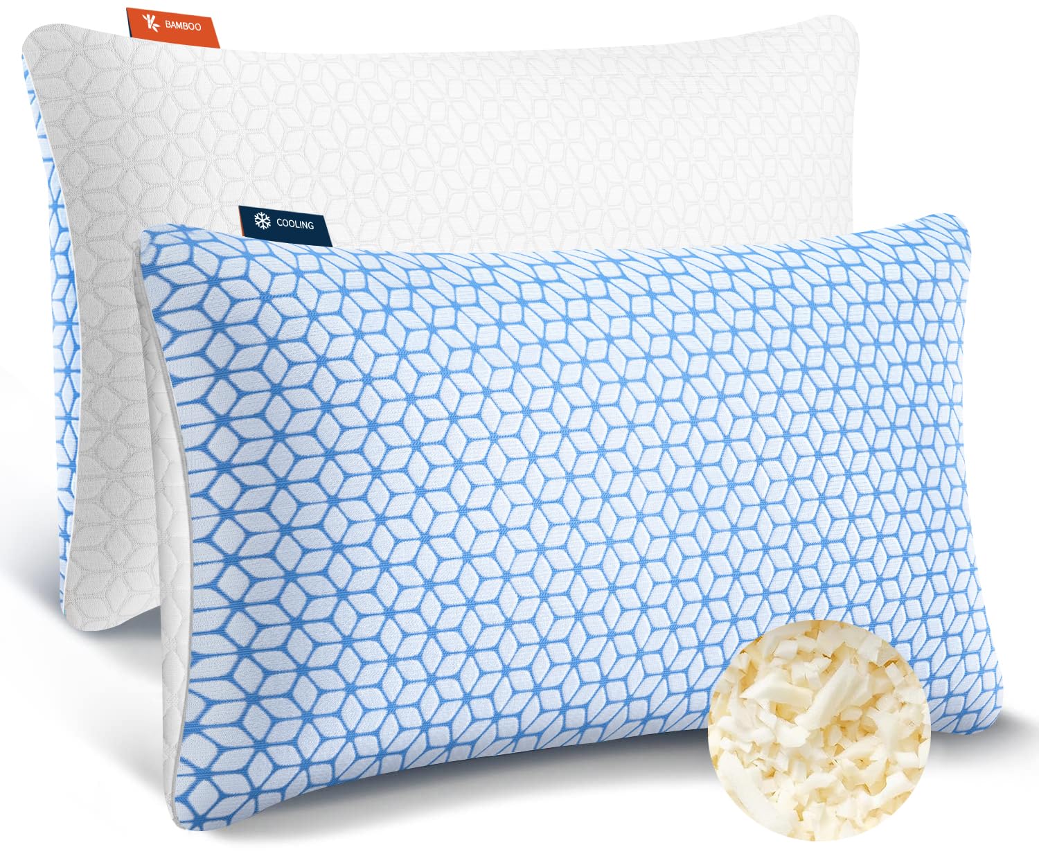 Love Attitude firm pillow close-up showing shredded foam fill for customizable support.