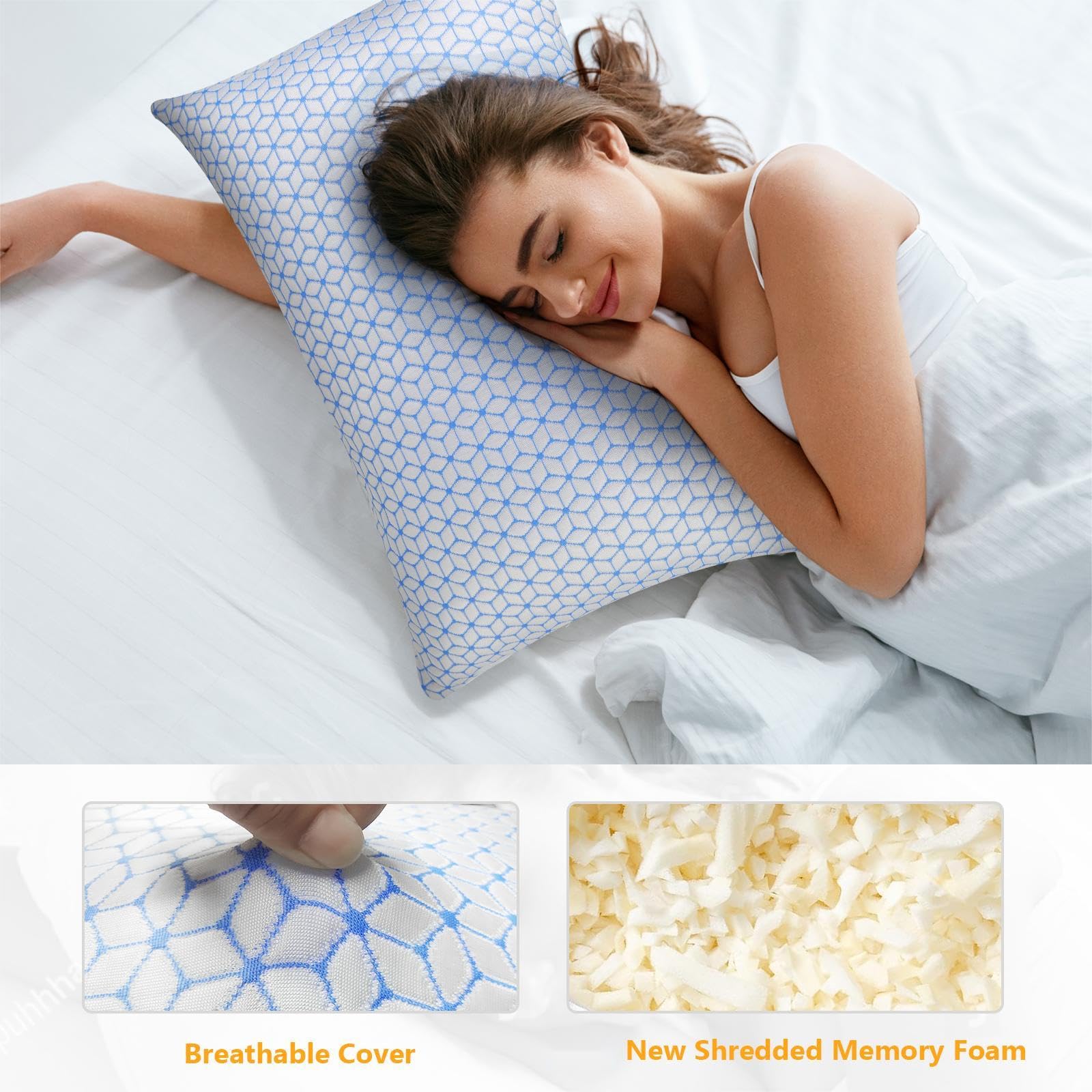 Love Attitude king pillow memory foam close-up highlights breathable shredded fill.