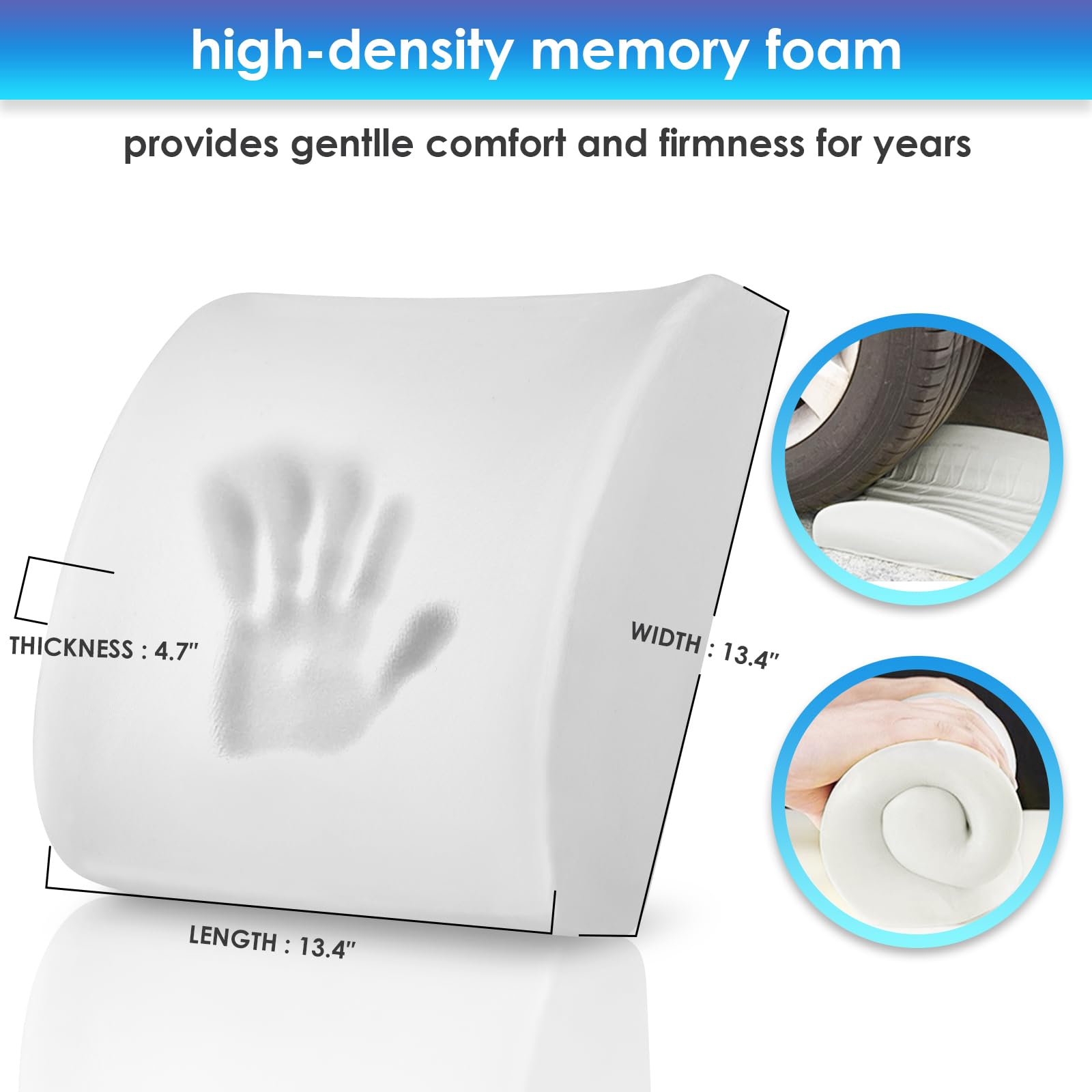 LOVEHOME lumbar pillow car-back-curve secure fit prevents slipping during driving.