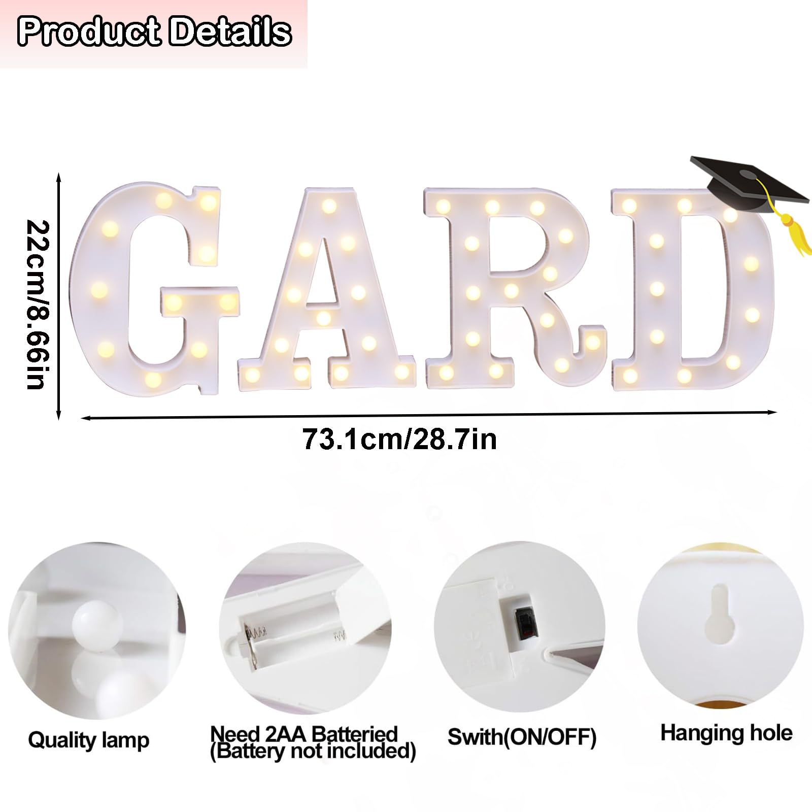 Lovelite GRAD letters provide reusable, eye-catching graduation décor
