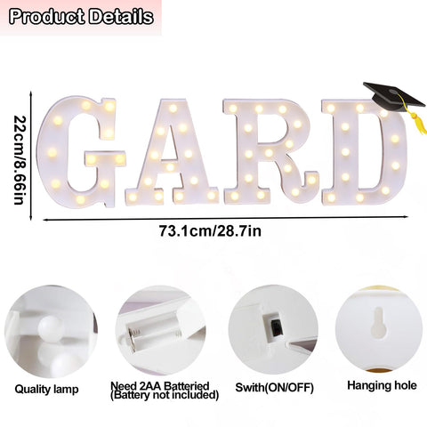 Lovelite GRAD letters provide reusable, eye-catching graduation décor
