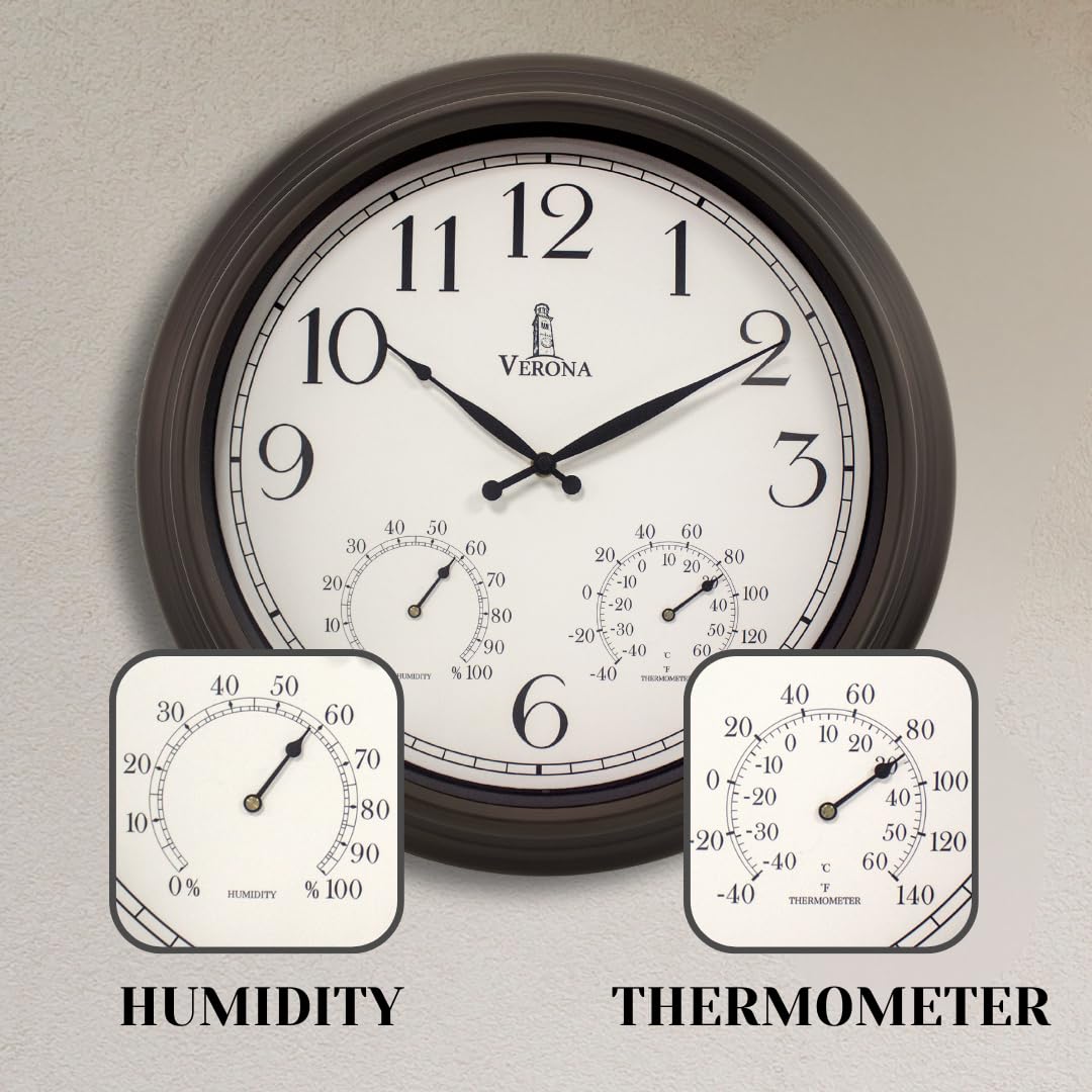 Lovely Home Essentials hygrometer clock displays humidity for comfortable outdoor spaces.