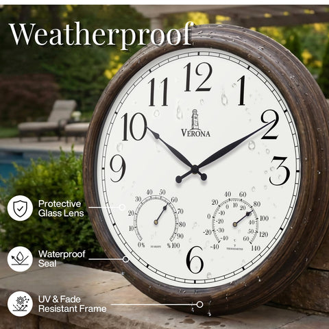 Lovely Home Essentials clock featuring a durable glass lens for outdoor use
