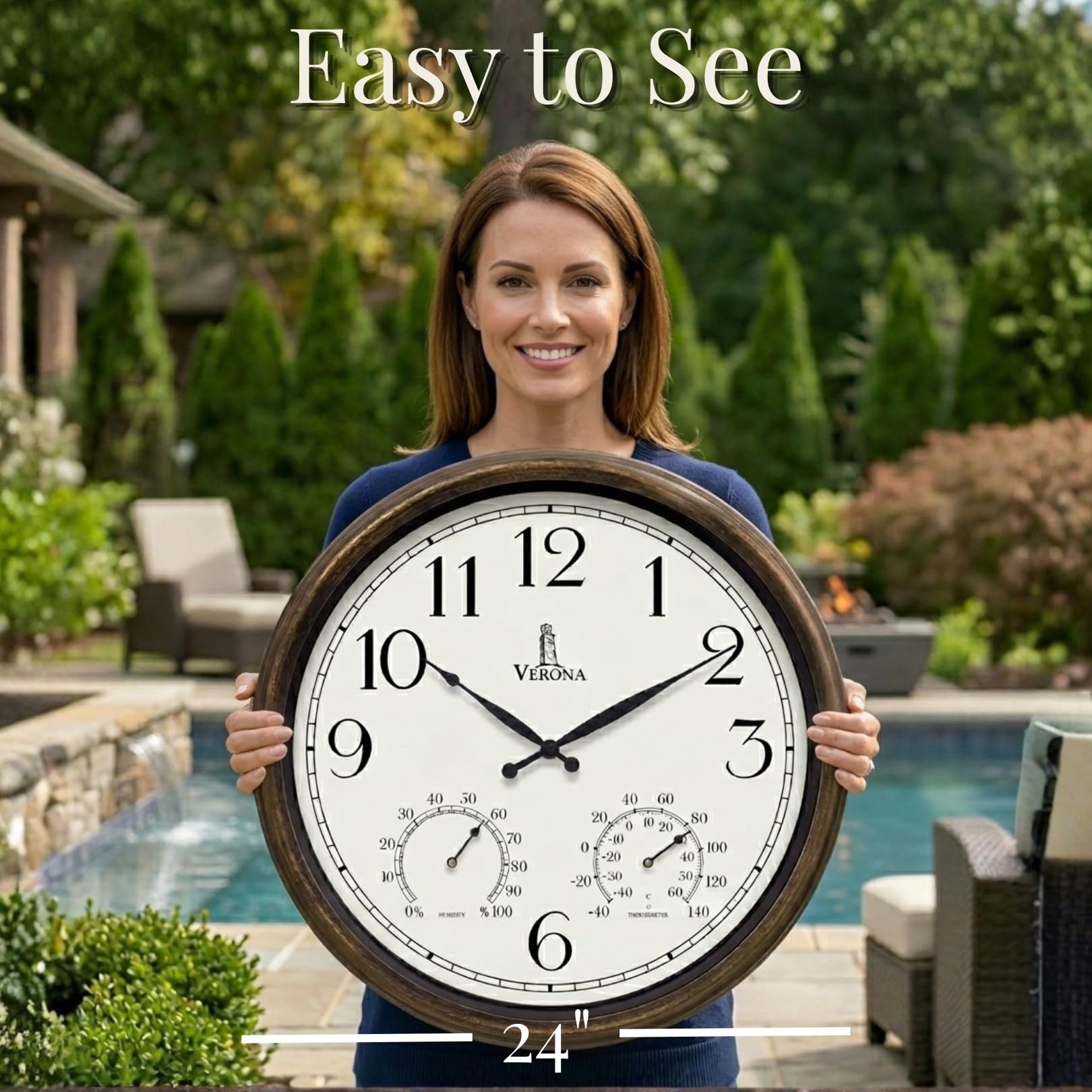 Lovely Home Essentials clock mounted poolside for easy outdoor monitoring