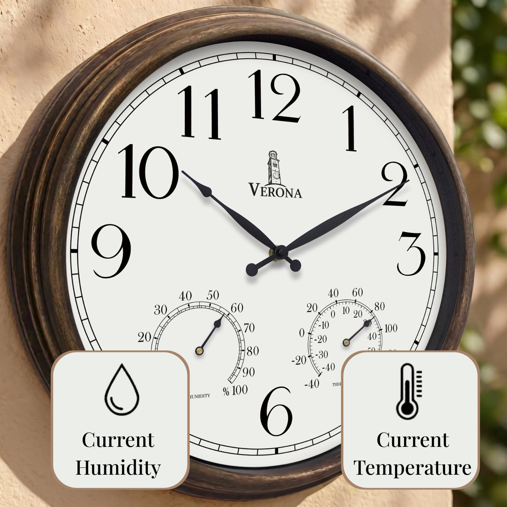 Lovely Home Essentials weatherproof outdoor clock designed for rain and sun