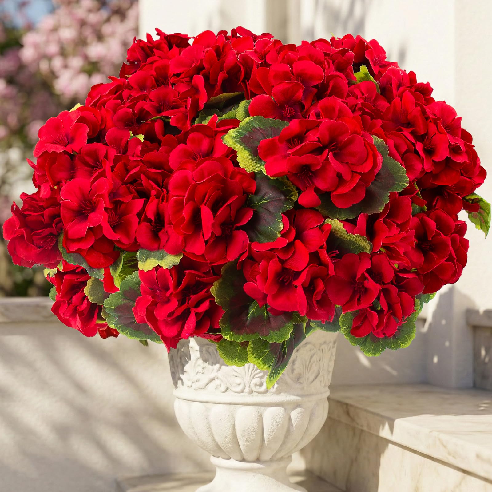Lovemoon outdoor artificial geranium plant with lifelike texture for outdoor displays.