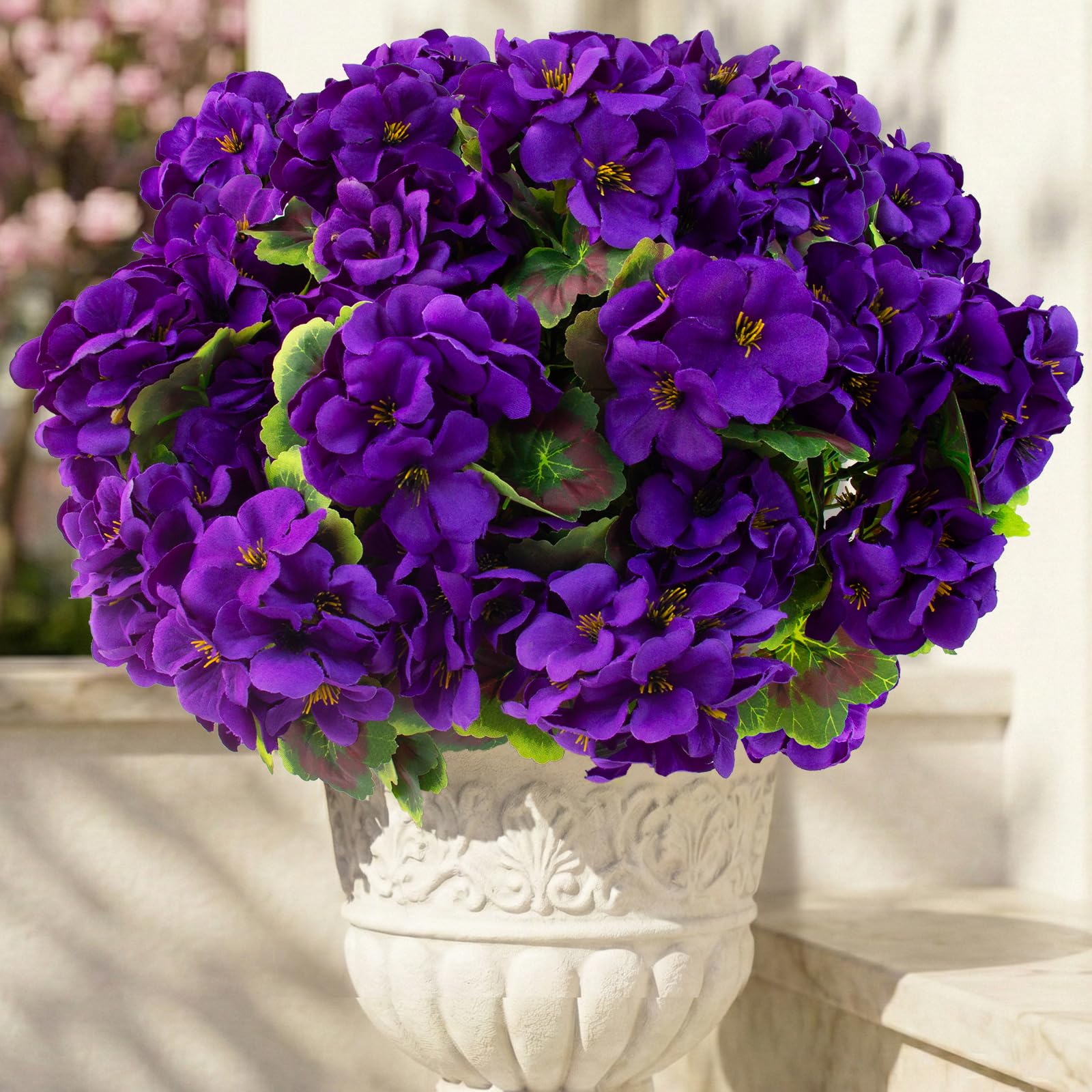 Lovemoon artificial purple geranium flowers for year-round color in any space.
