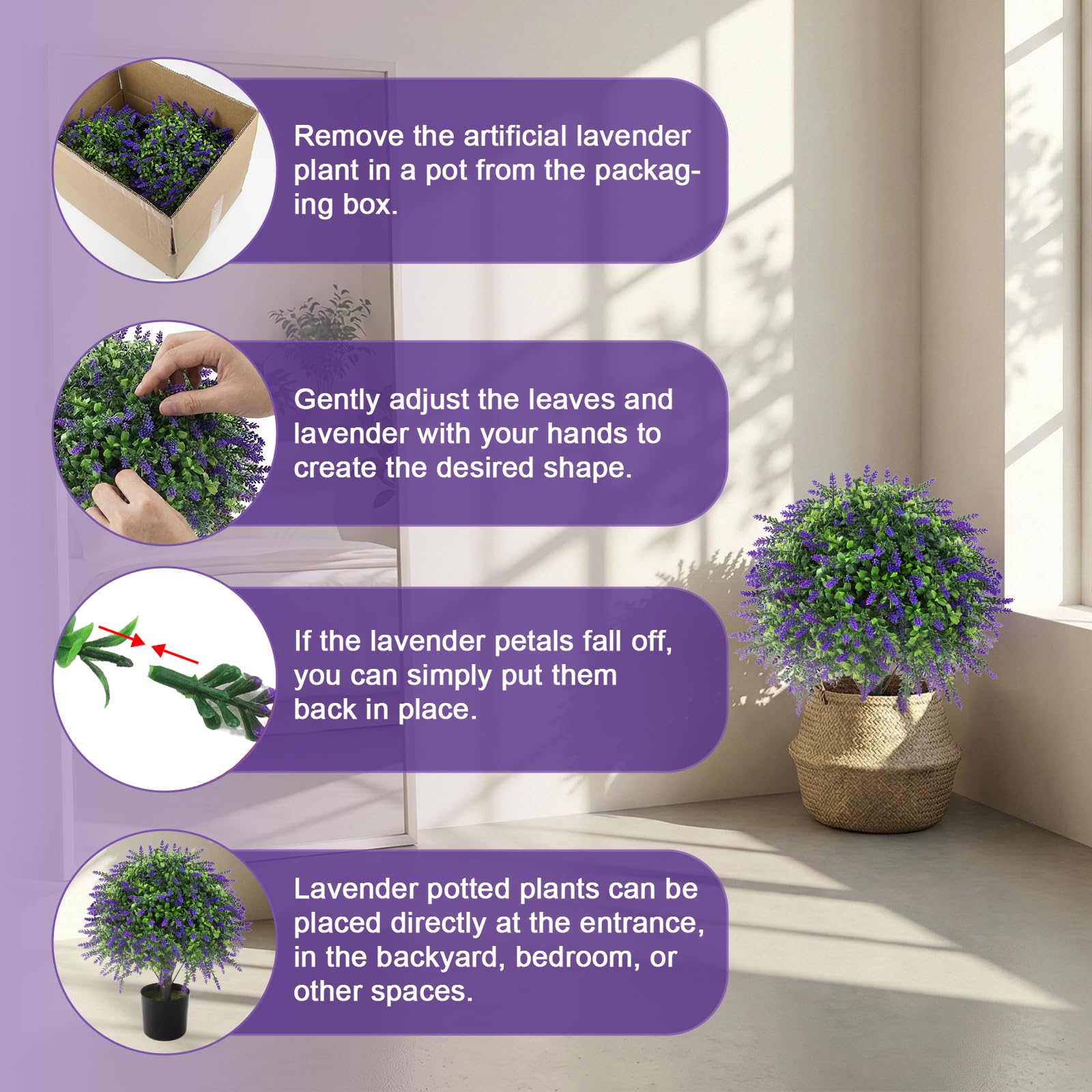 Durable Lovemoon lavender topiary ball keeps color in backyard display