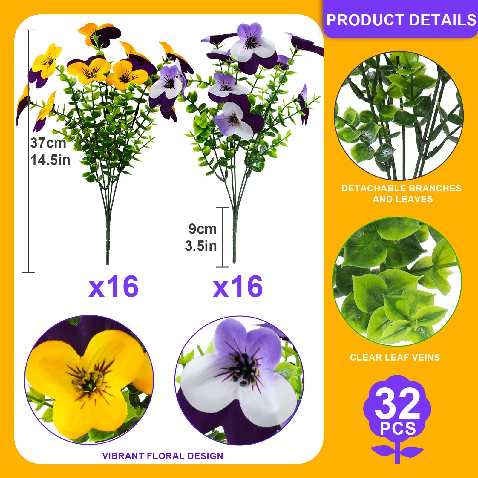 Lovemoon artificial pansies silk flowers for window boxes and balcony displays