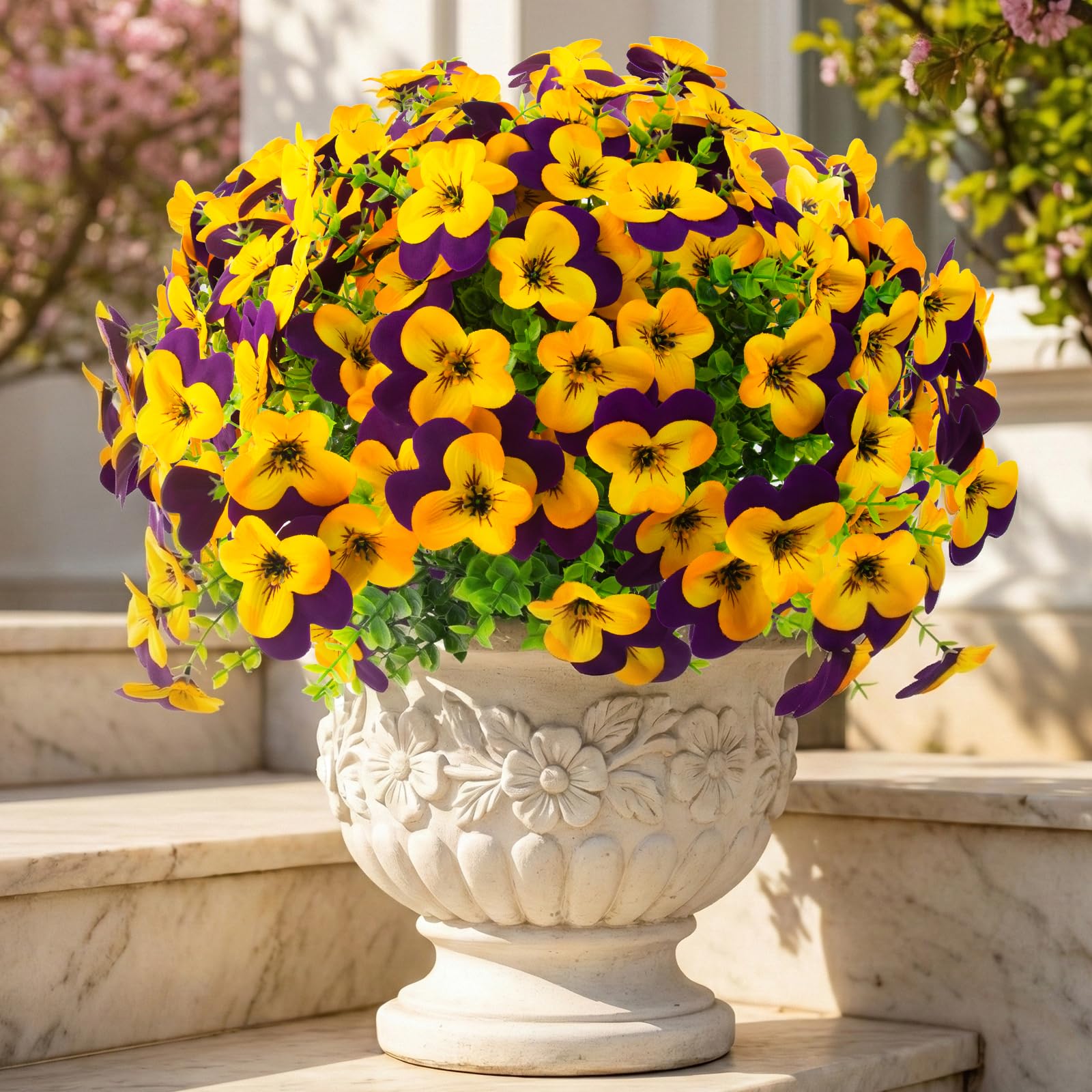 Lovemoon artificial pansies outdoor setup - UV resistant color for durable balcony decor