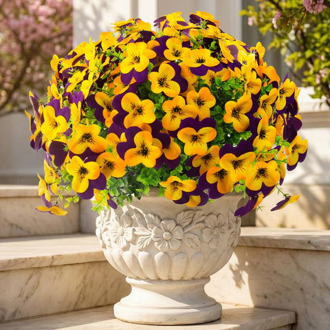 Lovemoon artificial pansies outdoor setup - UV resistant color for durable balcony decor