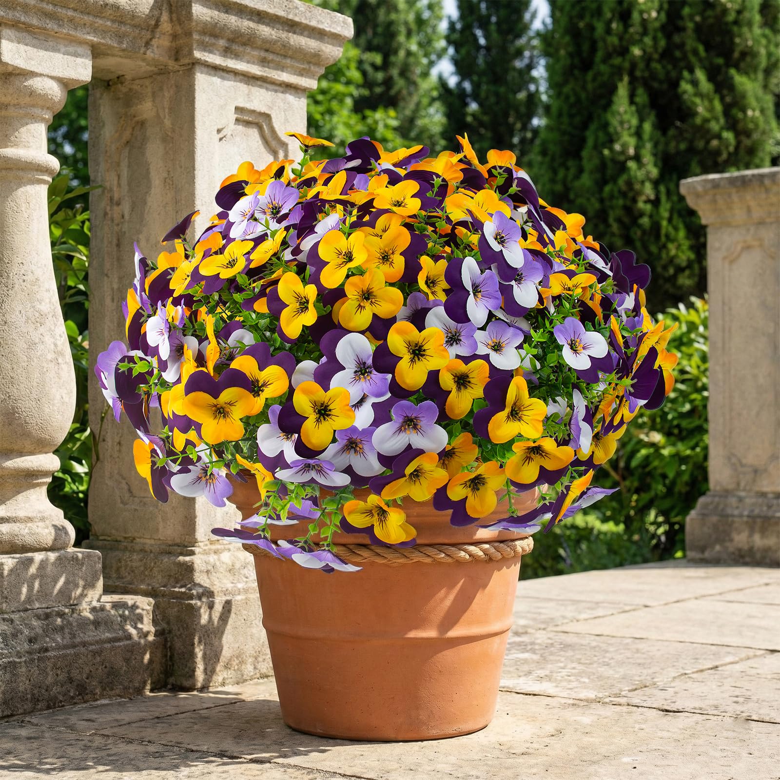 Lovemoon pansy silk flowers with durable stems for outdoor landscapes
