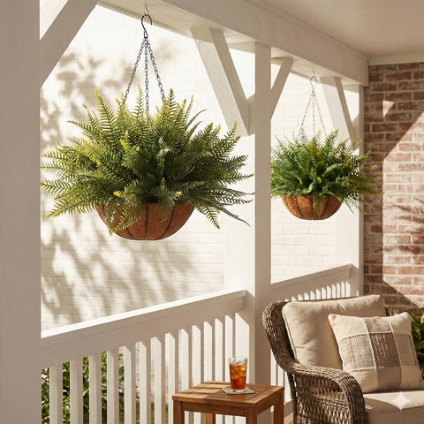Lovemoon compact lush fern basket blends into indoor spaces