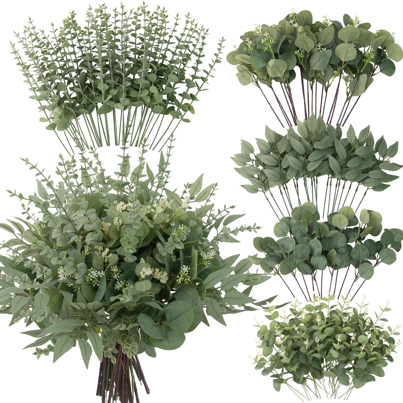 Lovemoon eucalyptus stems bulk in five varieties for lush centerpieces and bouquets.