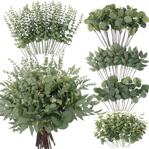 Lovemoon eucalyptus stems bulk in five varieties for lush centerpieces and bouquets.