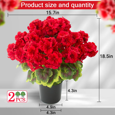 Lovemoon red geranium artificial plant adds year-round greenery to porches.
