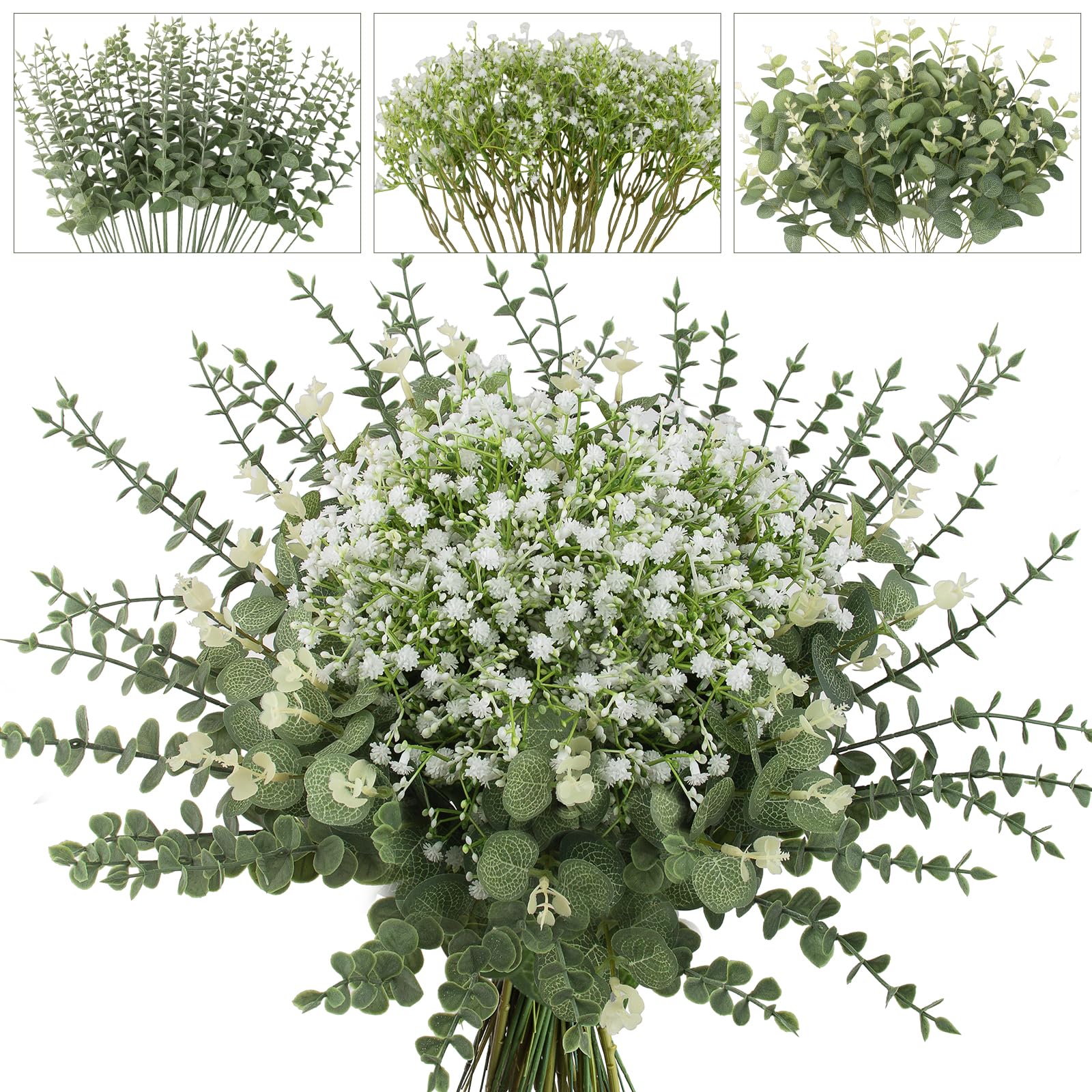 Lovemoon mixed greenery artificial eucalyptus stems for lasting wedding bouquets and home decor