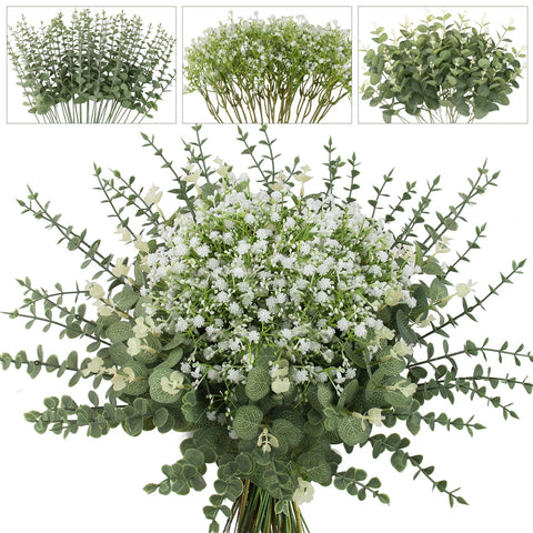 Lovemoon mixed greenery artificial eucalyptus stems for lasting wedding bouquets and home decor